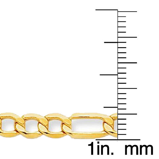 14k Yellow Gold 5.2mm Hollow Figaro Unisex Chain Bracelet (7.5")