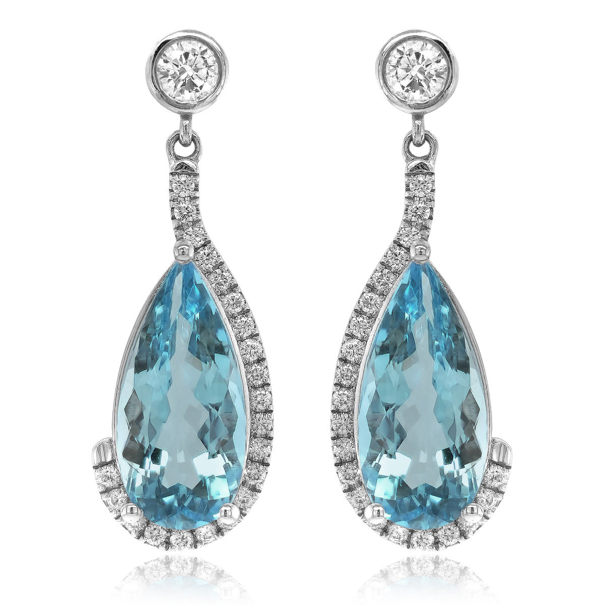 18K White Gold 5.65ct TGW Aquamarine and Diamond One-of-a-Kind Earrings