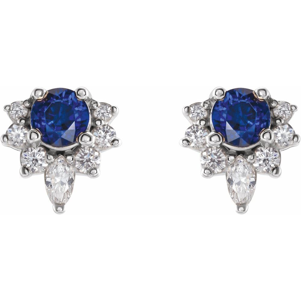 14k White Gold Natural Blue Sapphire & 1/6 CTW Natural Diamond Earrings