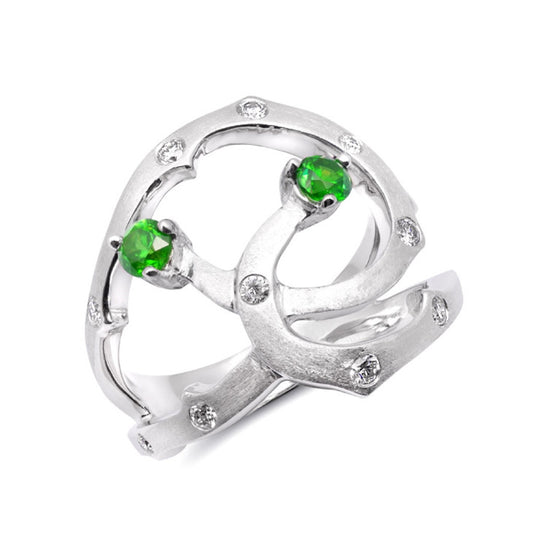 14K White Gold 0.73ct TGW Demantoid Garnet and White Diamonds One-of-a-Kind Ring