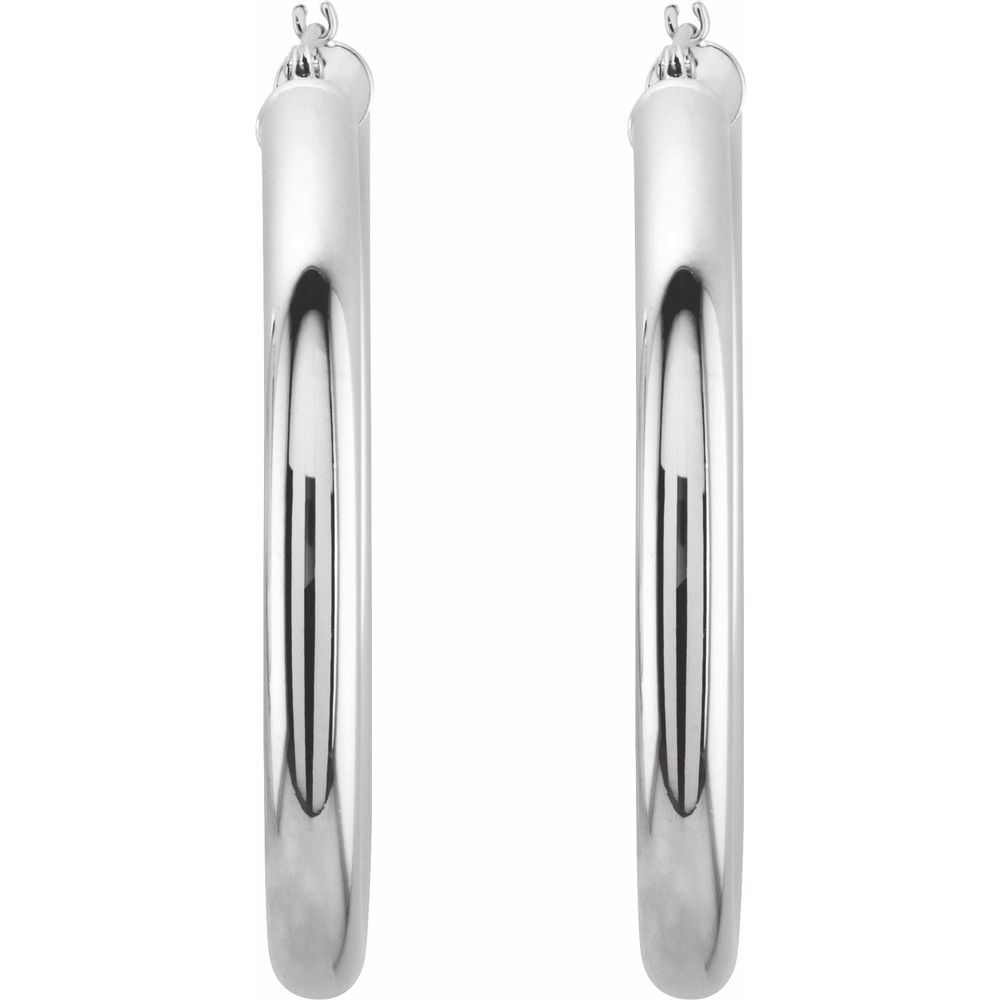 14K White Gold 40 mm Tube Hoop Earrings