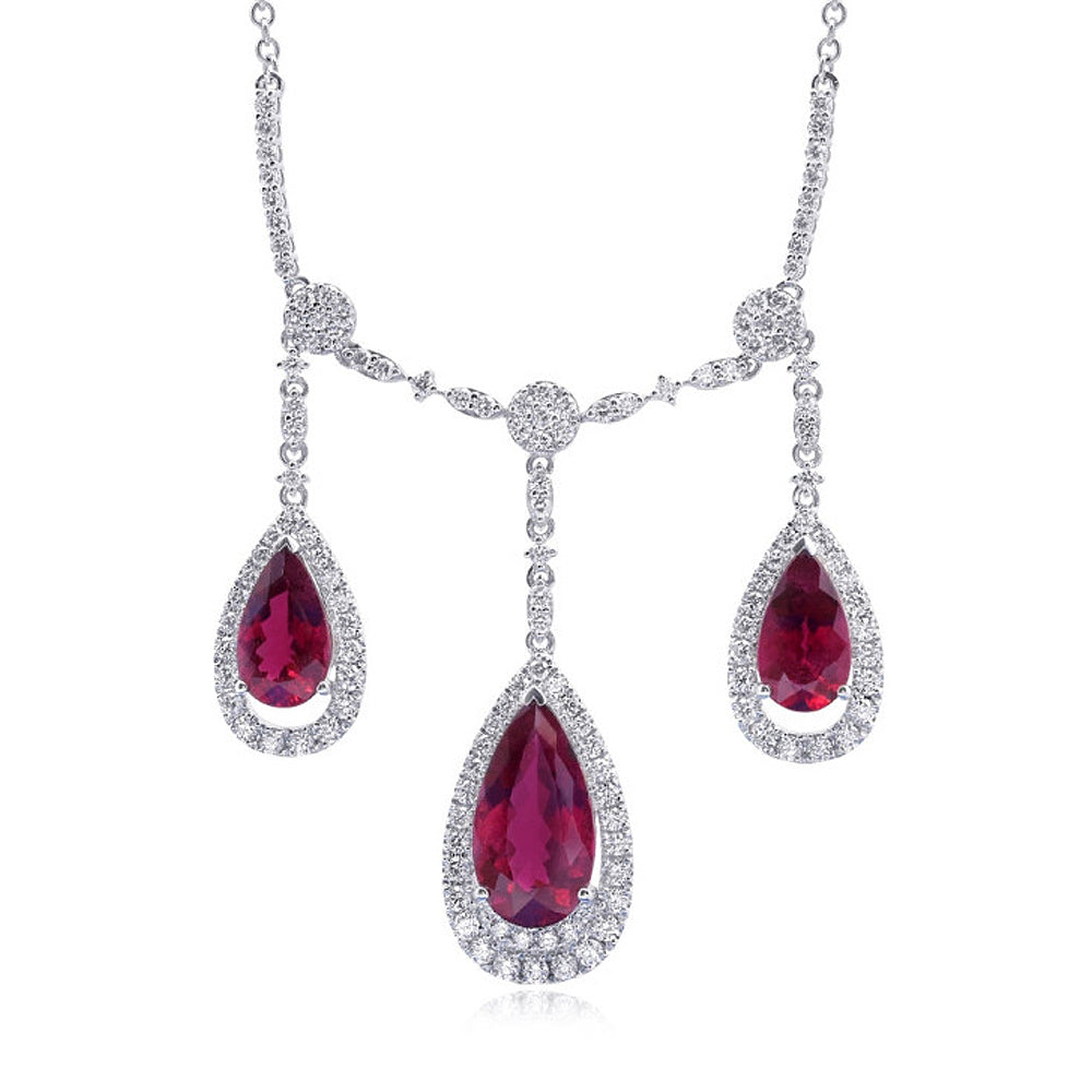 14K White Gold 12.33ct TGW Rubellite and White Diamonds One-of-a-Kind Necklace