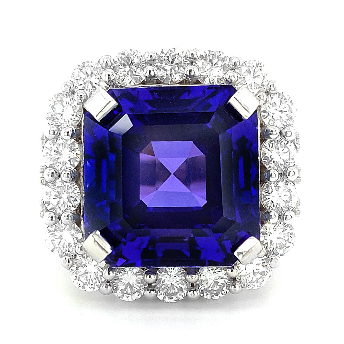 18k White Gold 23.04ct TGW Tanzanian Blue Tanzanite and Diamond Ring