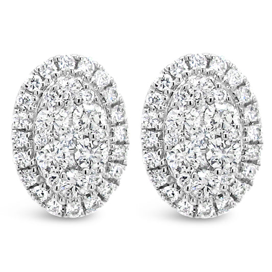 18k White Gold 1/2ct TDW White Diamond Oval Shape Cluster Stud Earrings