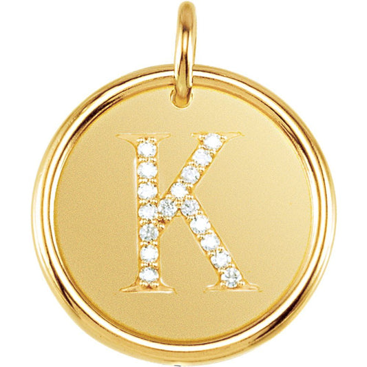 Unisex 14K Yellow Gold 0.08 CTW White Diamond Initial K Pendant