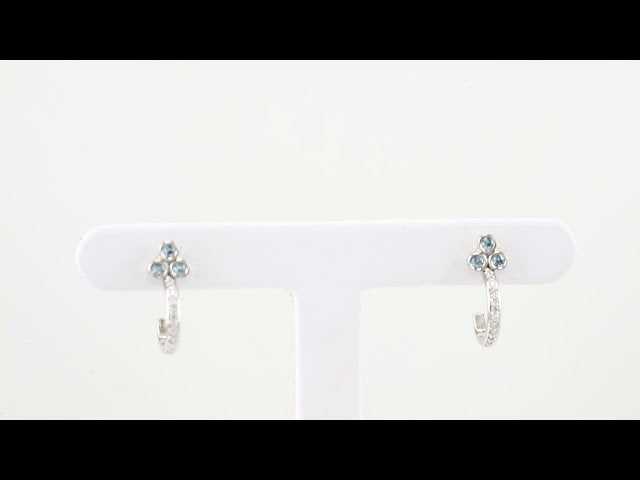 14k White Gold Natural Blue Zircon & 1/4 CTW Natural Diamond J-Hoop Earrings