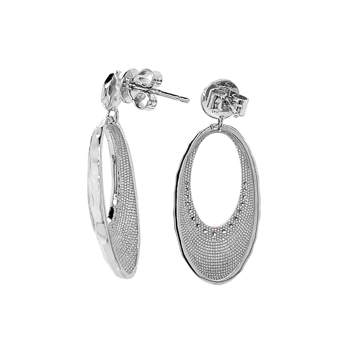 14k White Gold 1/3ct TDW Round-cut White Diamond Hammered Drop Earrings