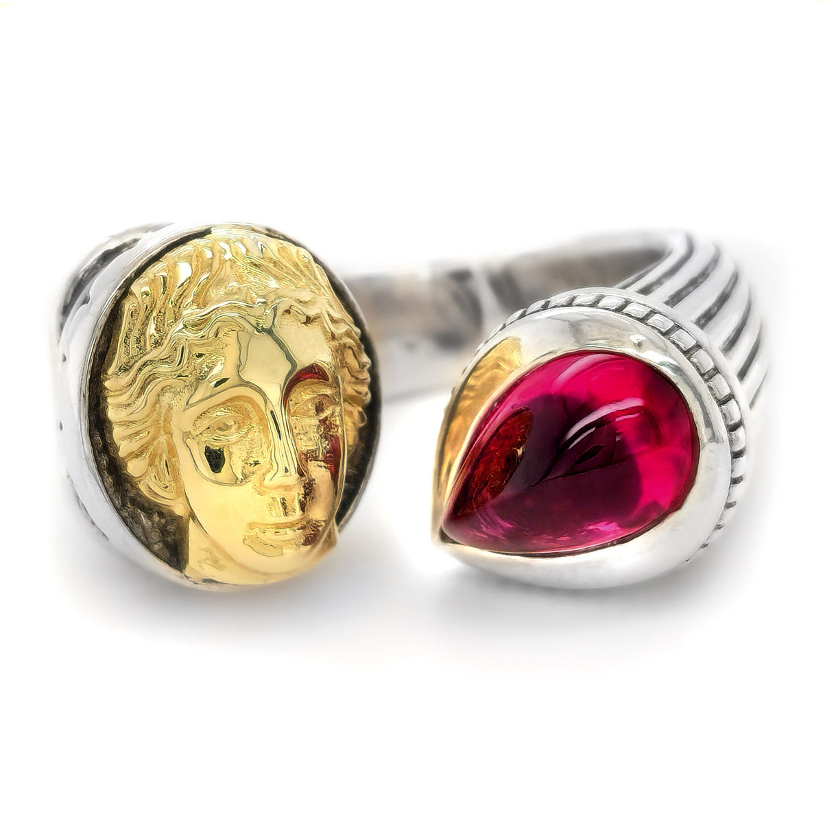 Silver and18k Yellow Gold 4.39ct TGW Purplish Red Rubellite One-of-a-Kind Ring