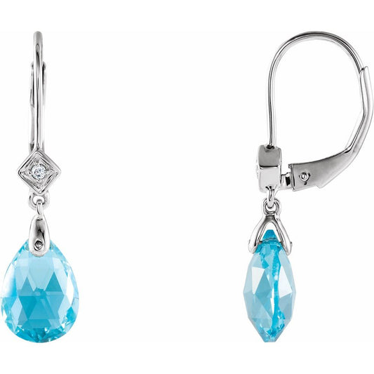 14k White Gold Natural Swiss Blue Topaz & .025 CTW Natural Diamond Earrings