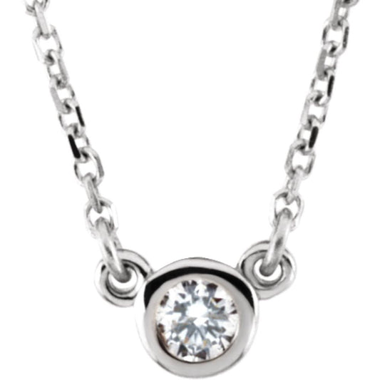 14k White Gold 1/4 CT Natural Diamond Solitaire 18" Necklace