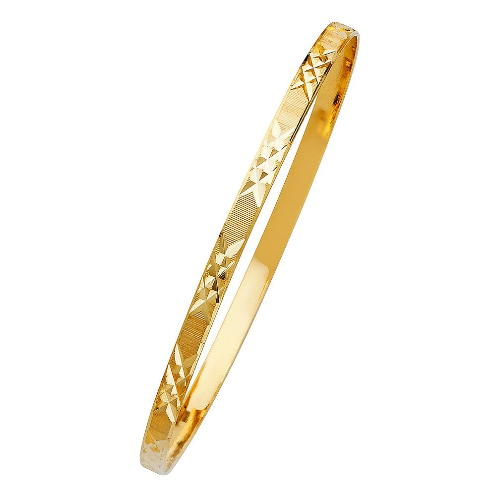 14k Yellow Gold Diamond-Cut 4-mm Solid Bangle Bracelet