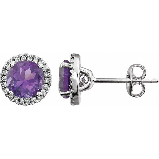 14k White Gold Natural Amethyst & 1/8 CTW Natural Diamond Earrings