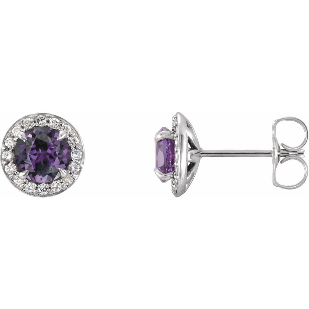 14k White Gold 3.5 mm Lab-Grown Alexandrite & 1/8 CTW Natural Diamond Earrings