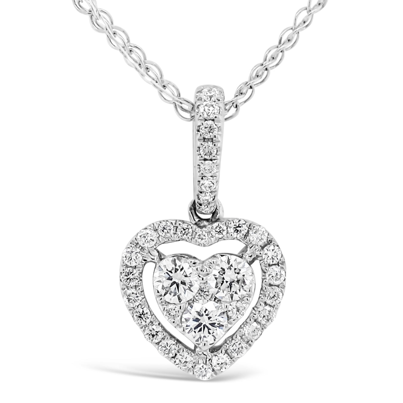 18k White Gold 1/3ct TDW White Diamond Heart Cluster Pendant Necklace