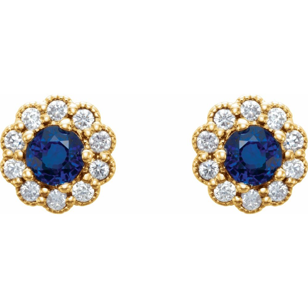 14k Yellow Gold 3.2 mm Natural Blue Sapphire & 1/8 CTW Natural Diamond Earrings