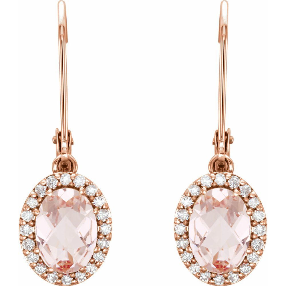 14k Rose Gold Natural Morganite & 1/5 CTW Natural Diamond Earrings