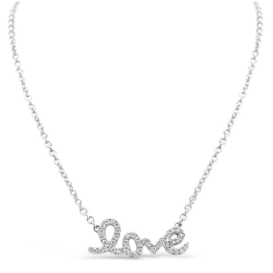 18k White Gold Diamond Accent 'Love' Necklace