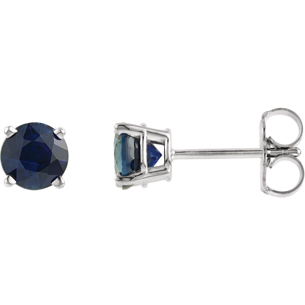 14k White Gold 5 mm Lab-Grown Blue Sapphire Stud Earrings