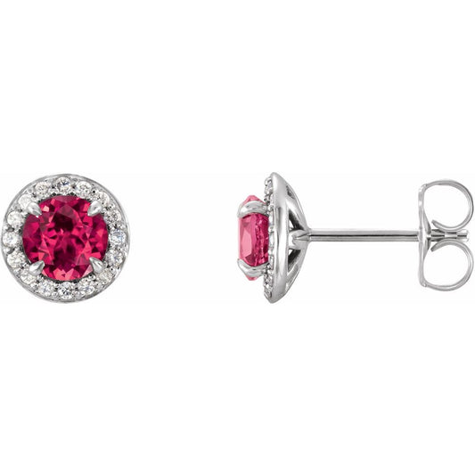 14k White Gold 5 mm Lab-Grown Ruby & 1/8 CTW Natural Diamond Earrings