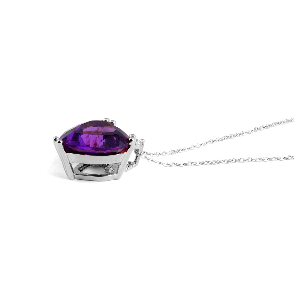 14K White Gold 2.51ct AAA Natural Amethyst and Diamond Heart Necklace