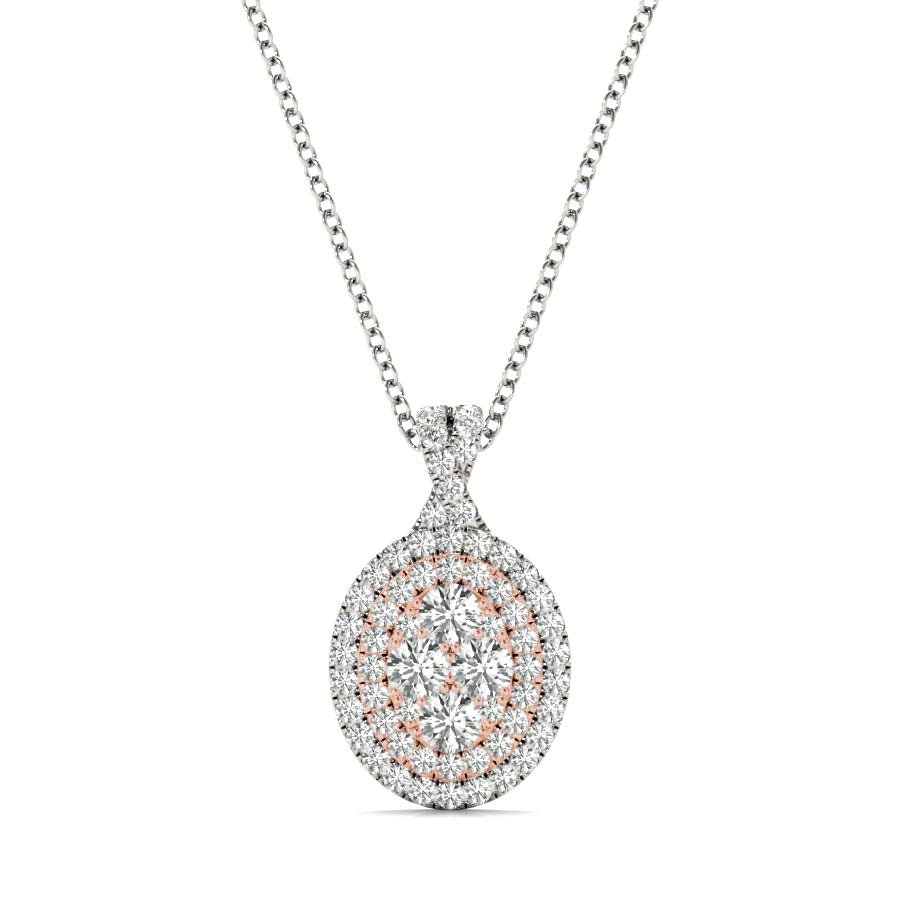 18K White and Yellow Gold 0.66ct TDW White Diamond Oval Pendant Necklace