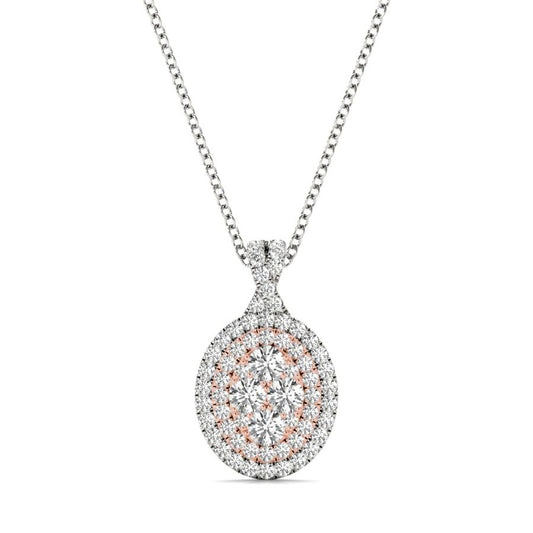 18K White and Yellow Gold 0.66ct TDW White Diamond Oval Pendant Necklace