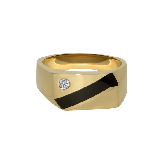 14k Yellow Gold Men's Onyx and Cubic Zirconia Ring