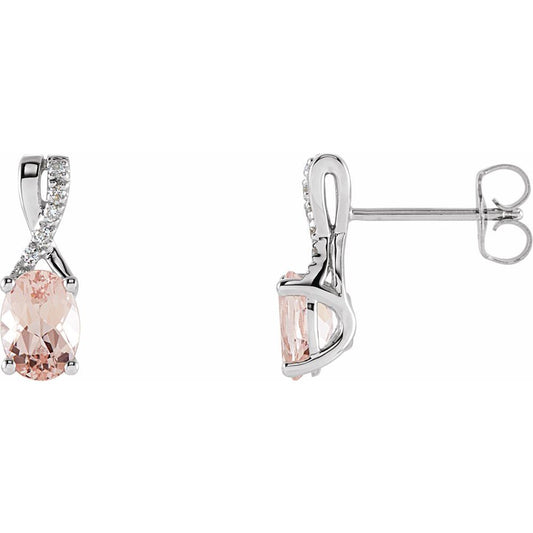 14k White Gold Natural Morganite & .05 CTW Natural Diamond Earrings