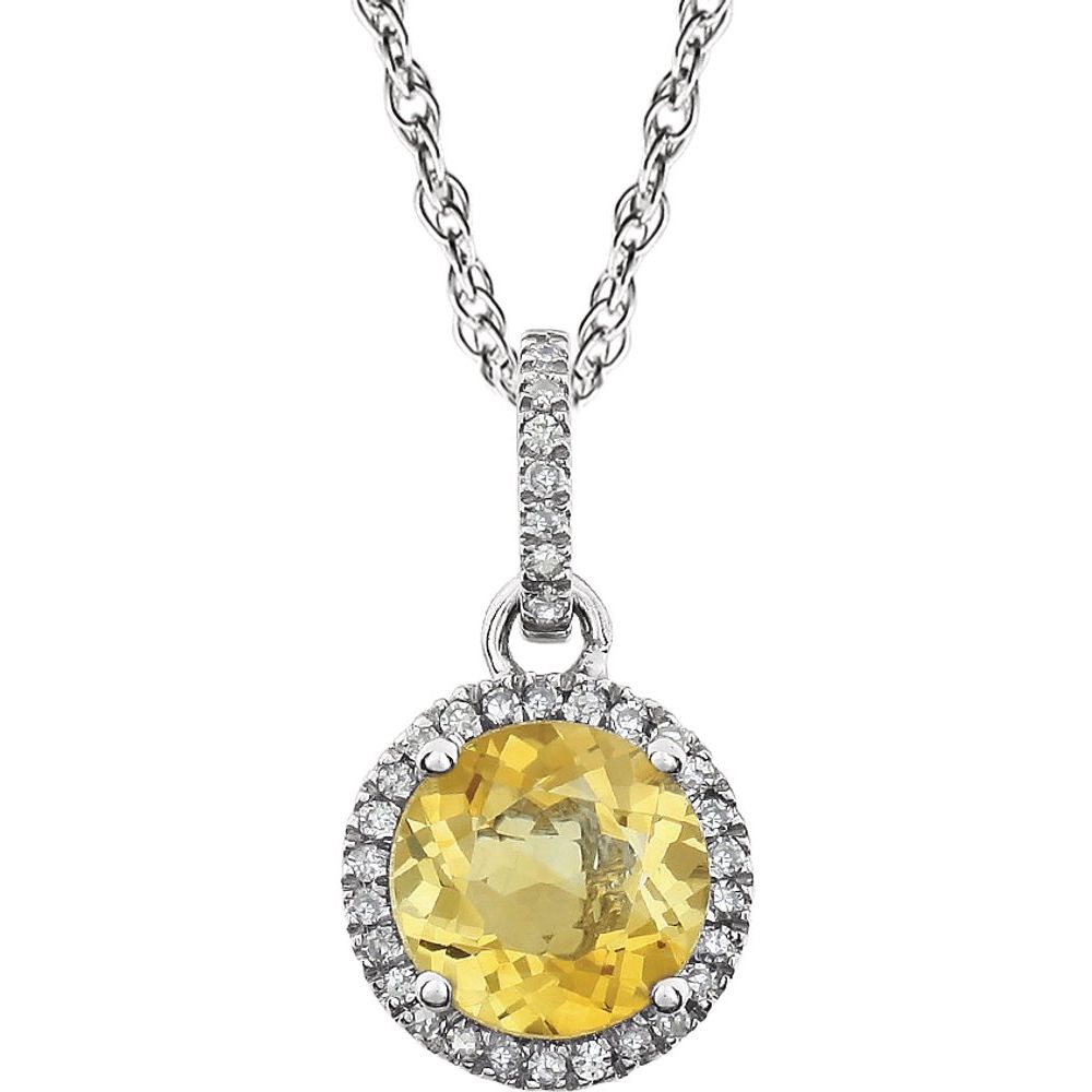 14k White Gold Natural Citrine & 1/10 CTW Natural Diamond 18" Necklace