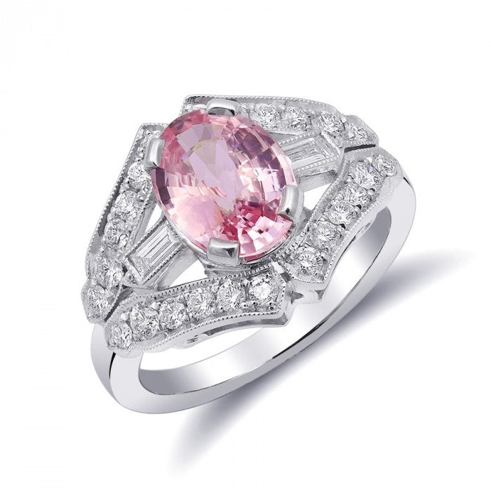 Platinum 3.02ct TGW Certified Padparadscha Sapphire and White Diamond One-of-a-Kind Ring