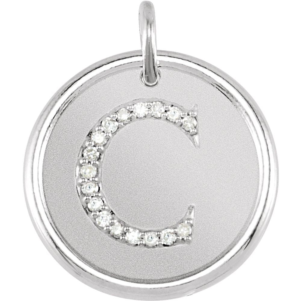 Unisex 14K White Gold 0.06 CTW White Diamond Initial C Pendant