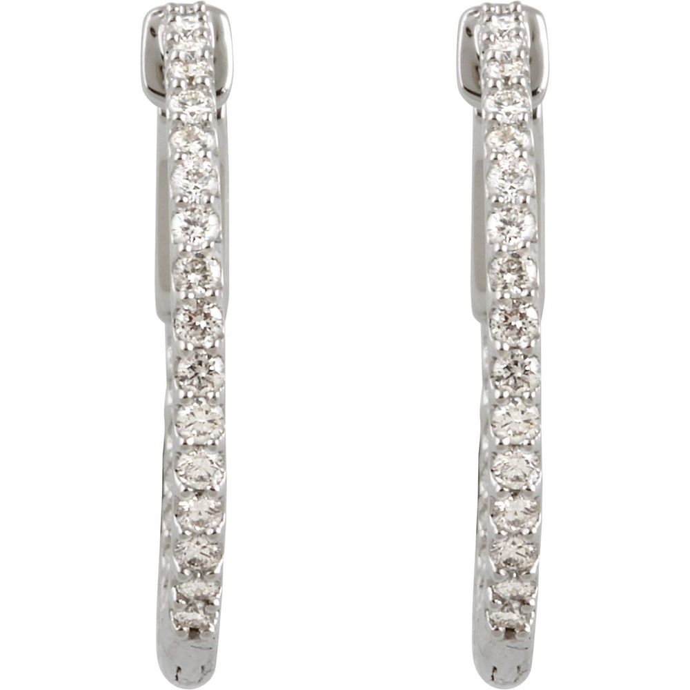 14k White Gold 23 mm 3/4 CTW Natural Diamond Inside-Outside Hinged Hoop Earrings