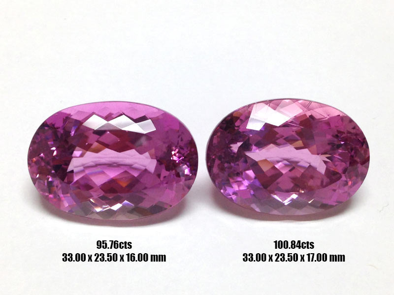 Matching PAIR of Pink-color Kunzites Oval-shape 196.60 carats Total Gemstone Weight