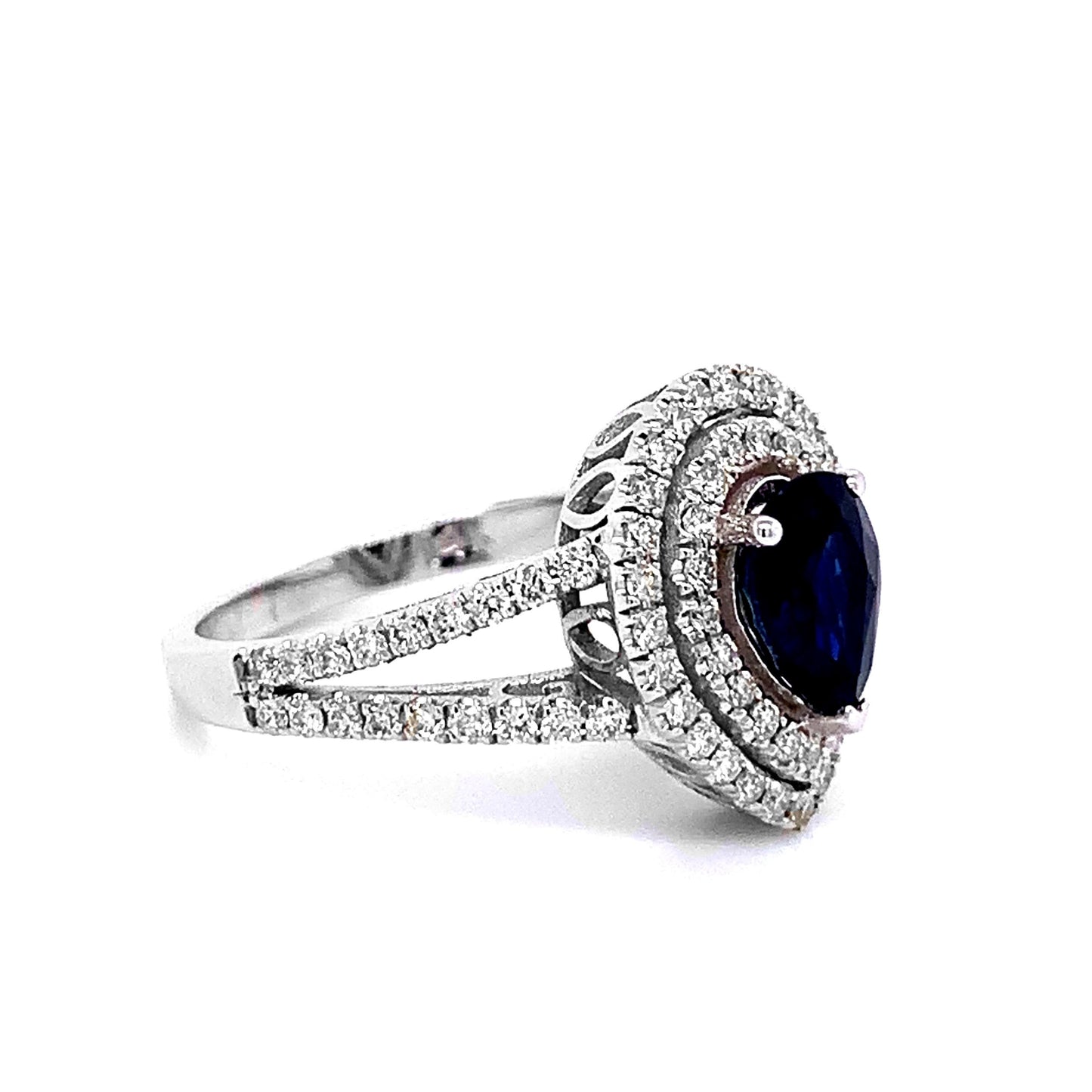 14k White Gold 1.75ct TGW Pear-shaped Sapphire and Diamond Anniversary Ring