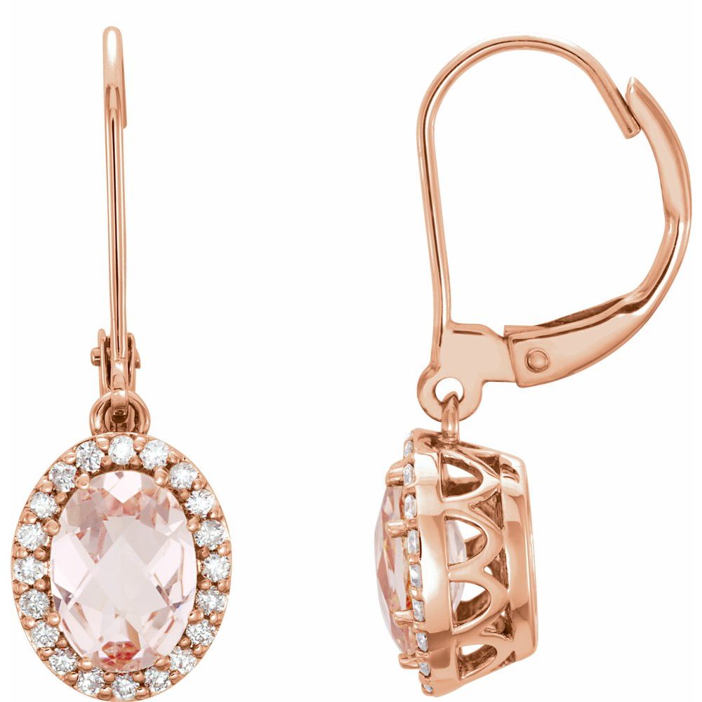 14k Rose Gold Natural Morganite & 1/5 CTW Natural Diamond Earrings