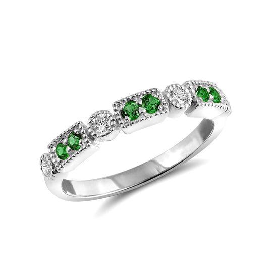 14K White Gold 0.35ct TGW Green Tsavorite Garnet and Diamond One of a Kind Band