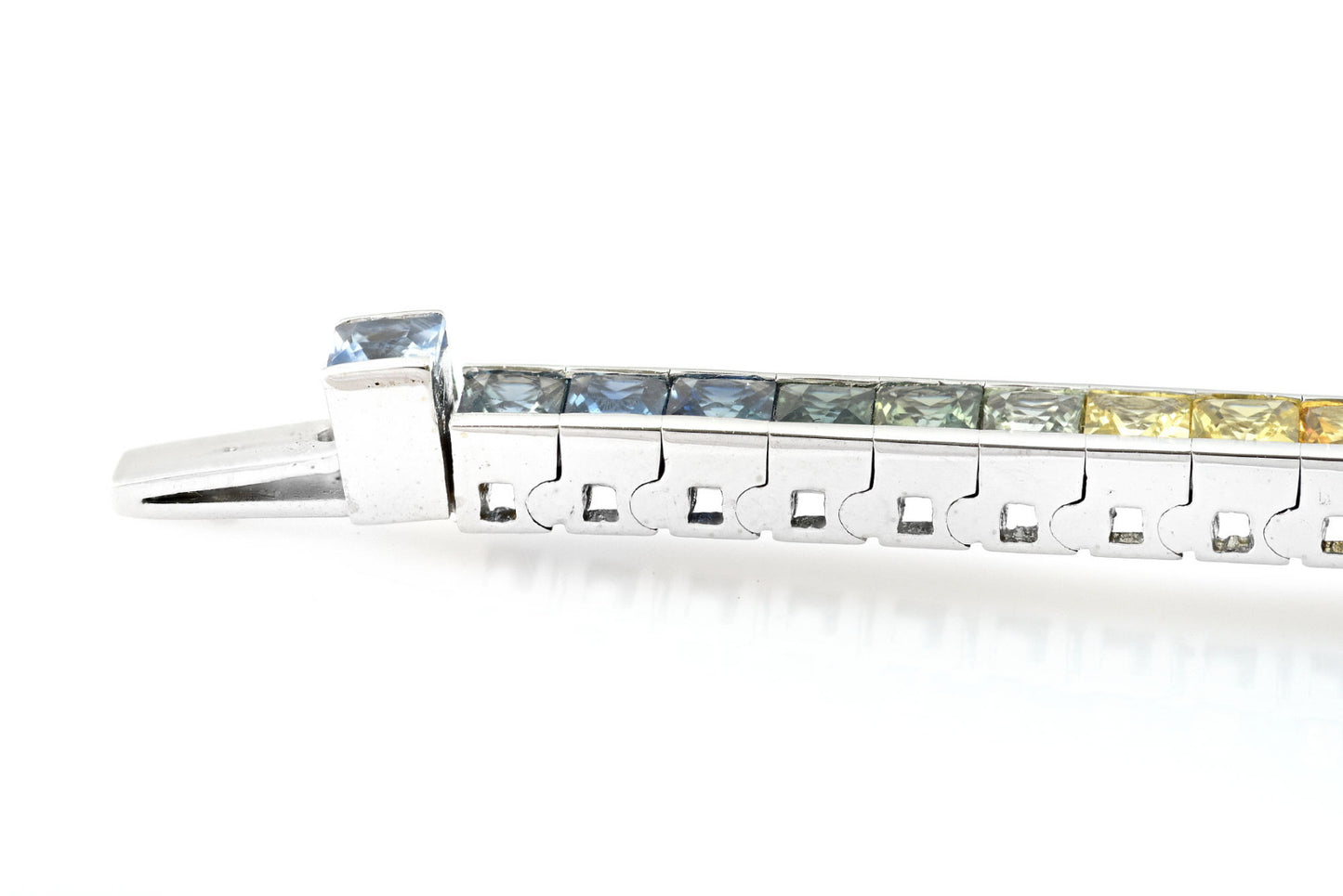 14k White Gold Princess-Cut Rainbow Sapphire 10.12 Carat TGW 7-inch Bracelet