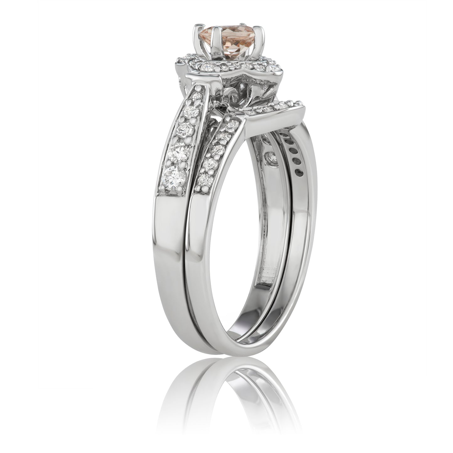 14K White Gold 1ct TW Morganite and Diamond Bridal Set