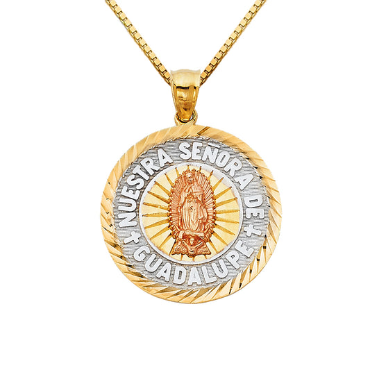 14k Tri-tone Gold Nuestra Senora De Guadalupe Medallion Pendant with 0.80mm Box Chain