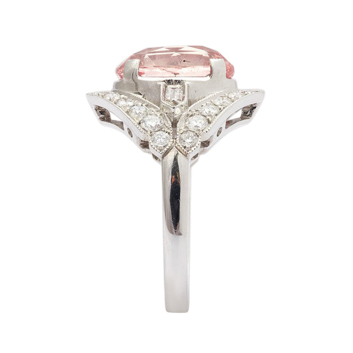 Platinum 5.85ct TGW Certified Padparadscha Sapphire and White Diamond One-of-a-Kind Ring