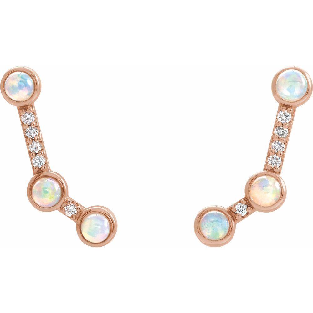 14k Rose Gold Natural Ethiopian Opal & .08 CTW Natural Diamond Ear Climbers