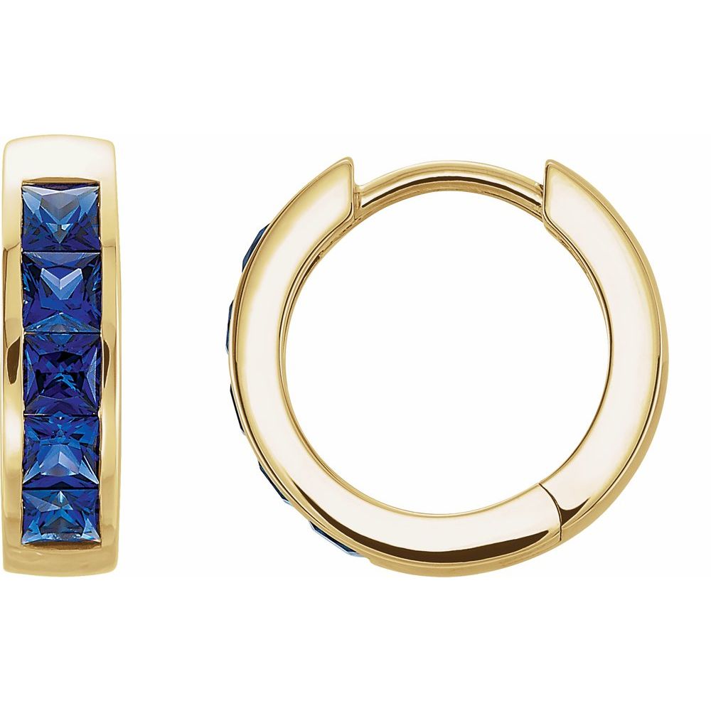 14k Yellow Gold Lab-Grown Blue Sapphire Hoop Earrings