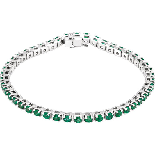 14k White Gold Natural Emerald Line 7" Bracelet