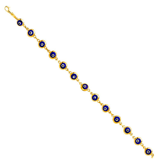 14k Yellow Gold 7-mm Blue Enamel Evil Eye 7.5-inch Bracelet