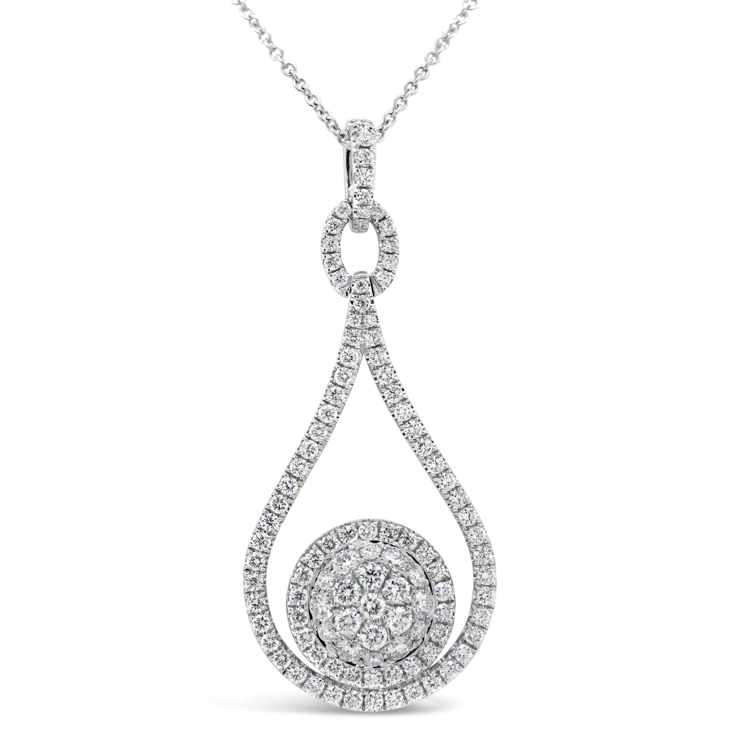 18k White Gold 1 5/8ct TDW White Diamond Pear and Round Shape Pendant Necklace