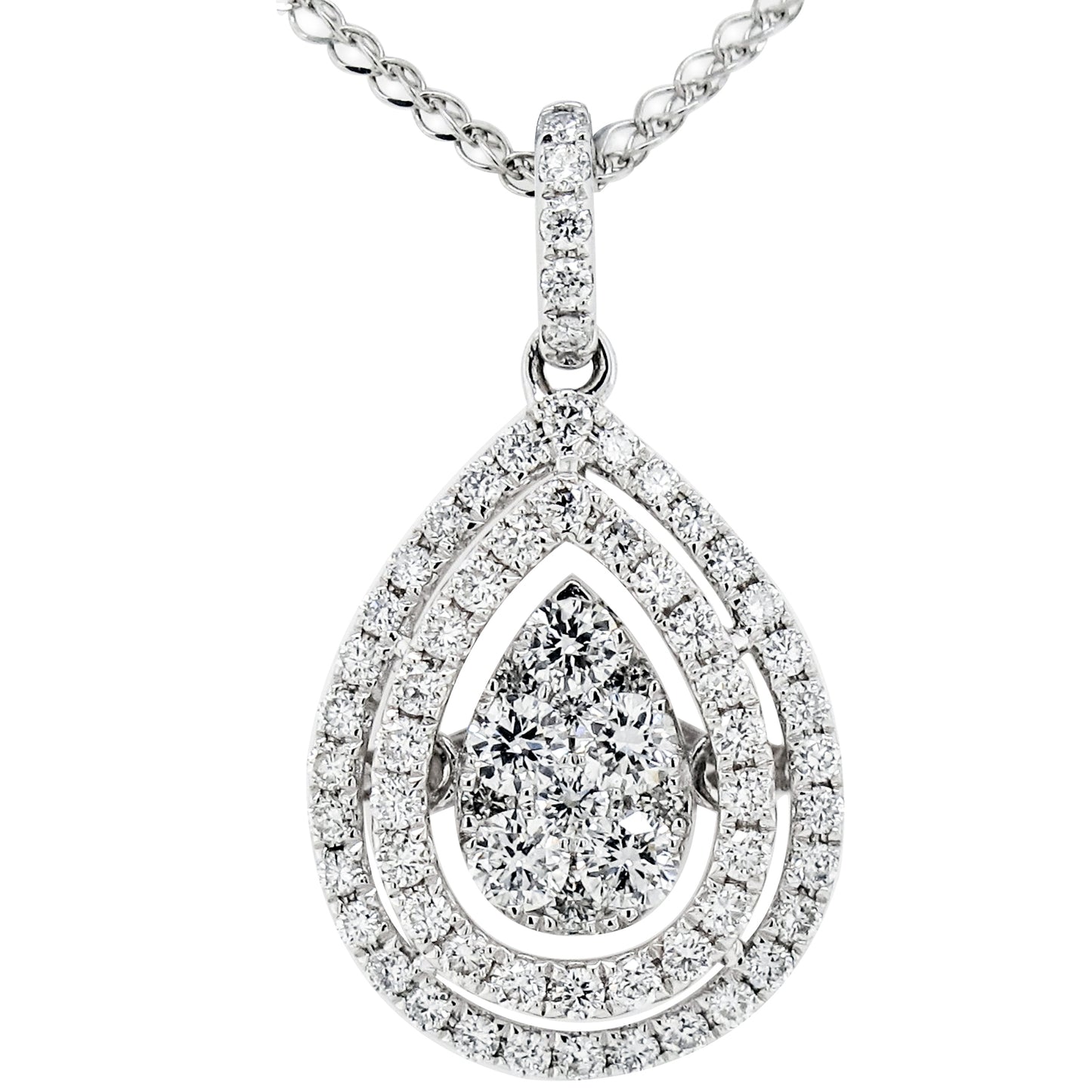 18k White Gold 5/8ct TDW White Diamond Pear Shape Cluster Pendant Necklace