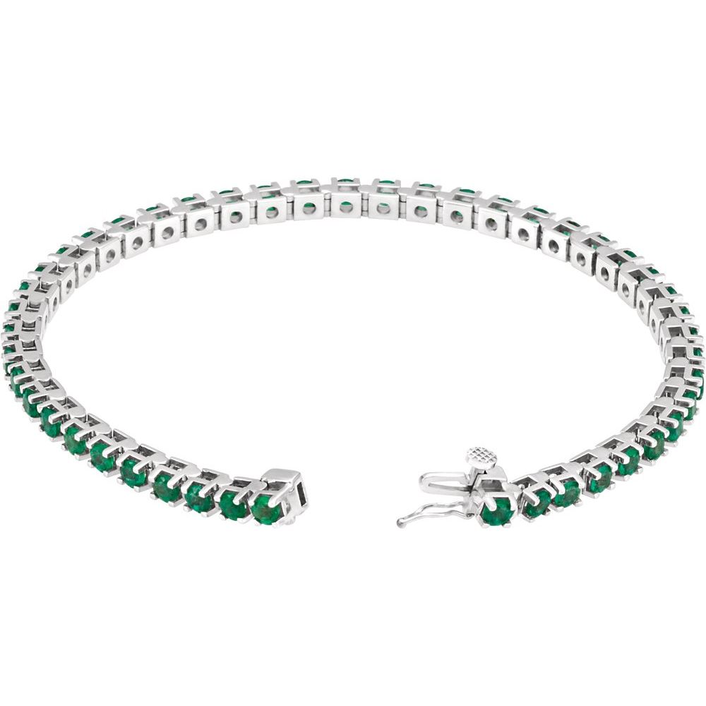 14k White Gold Natural Emerald Line 7" Bracelet