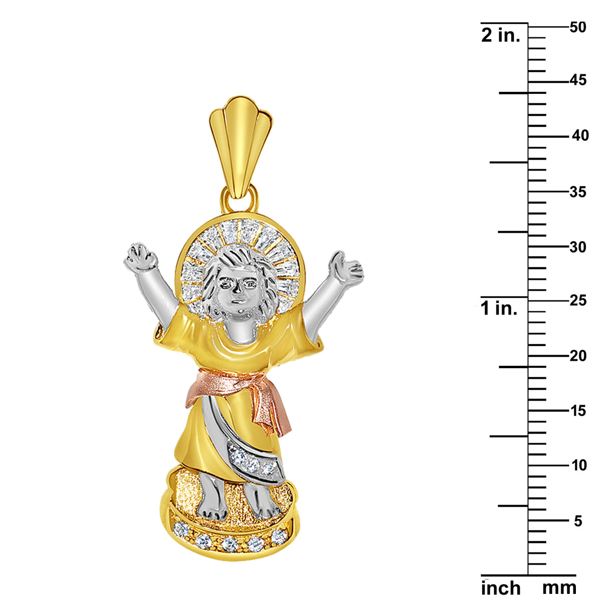 14k Yellow Gold Cubic Zirconia Divine Infant Jesus Pendant