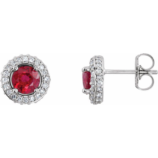 14k White Gold Natural Ruby & 1/3 CTW Natural Diamond Earrings