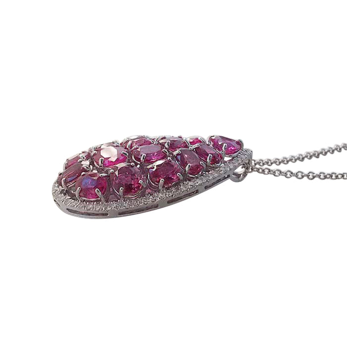 14 and 18K White Gold 11ct TGW Ruby and White Diamond Pendant Necklace